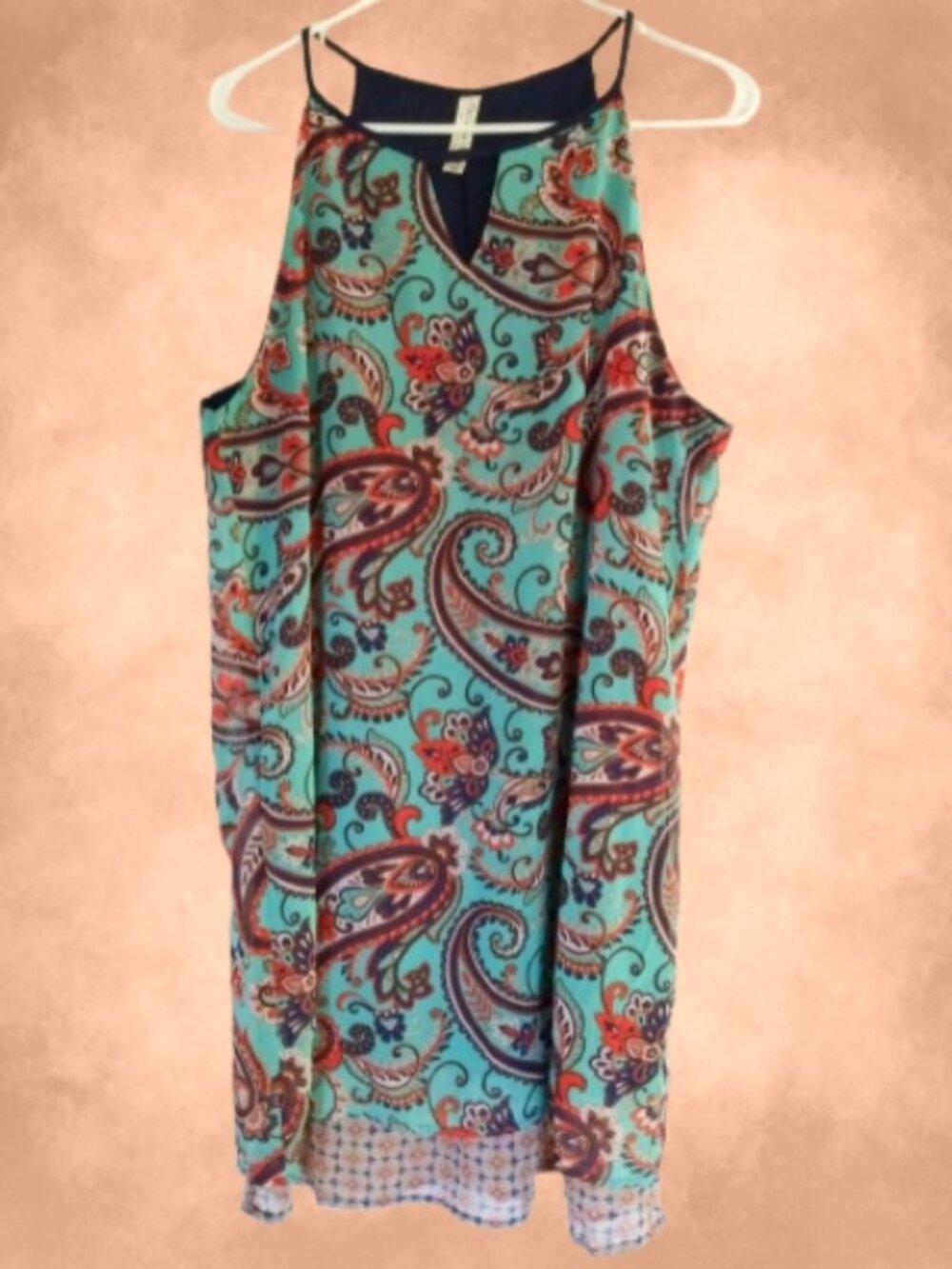 PerSeption Concept Multicolor Paisley Halter Mini Dress XL Teal Boho Festival